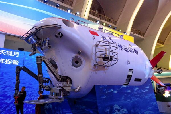Model of Jiaolong submarine Chinese submersible at exhibition