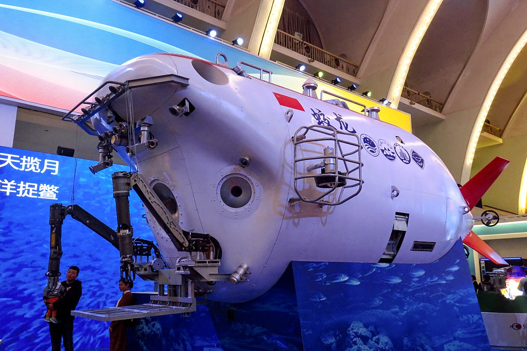 Model of Jiaolong submarine Chinese submersible at exhibition